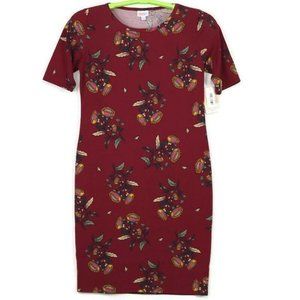LuLaRoe Julia Sheath Pencil Dress Red Maroon‎ Green Floral L Large